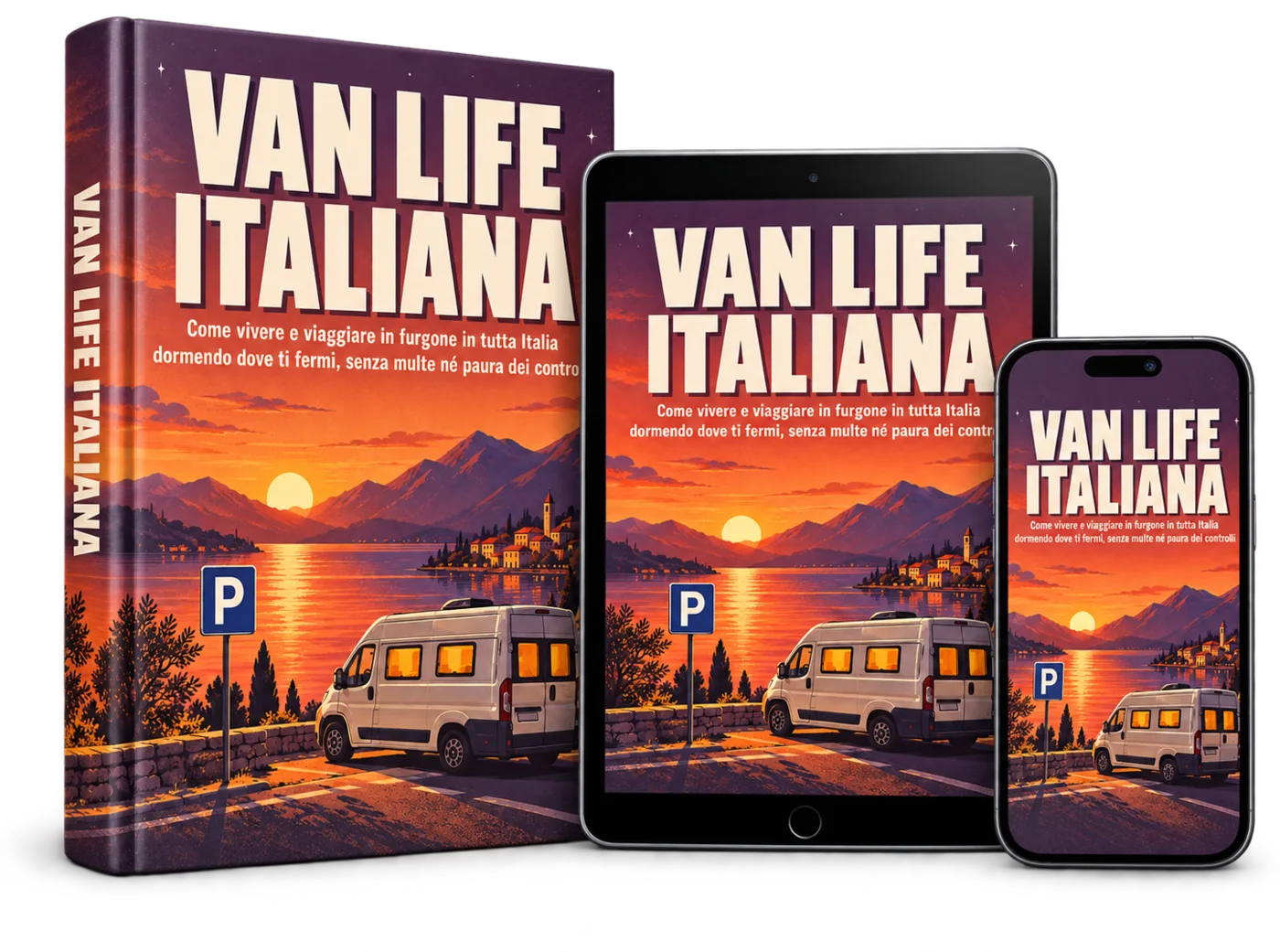La guida Van Life Italiana su libro, tablet e telefono